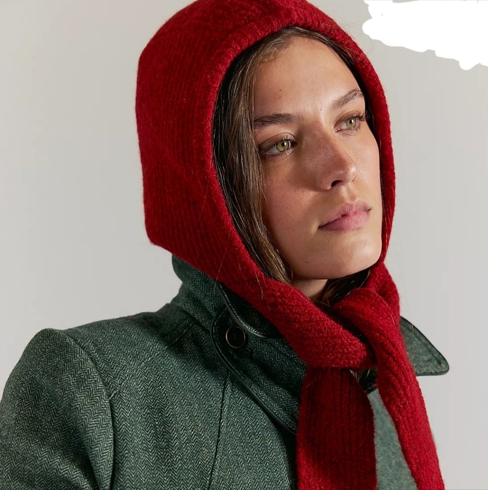 Free People Vibrant Red Knit Hooded Scarf